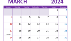 Blank March 2024 Calendar Free M3363
