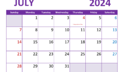 Blank July 2024 Calendar Free J7363