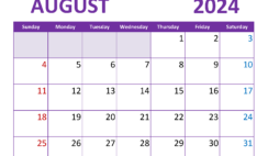 Blank August 2024 Calendar Free A8363
