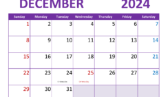 Blank December 2024 Calendar Free D1363