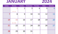 Download Printable January 2024 Calendar Free Letter Horizontal J4084