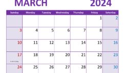 month of March 2024 Calendar Printable M3364