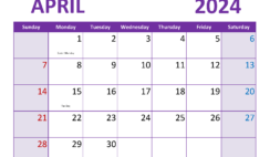 month of April 2024 Calendar Printable A4364