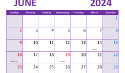 month of June 2024 Calendar Printable J6364