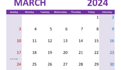 March 2024 Calendar Printable with lines M3365