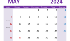 May 2024 Calendar Printable with lines M5365