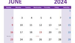 June 2024 Calendar Printable with lines J6365