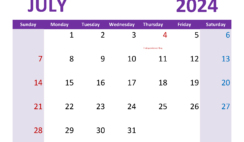 July 2024 Calendar Printable with lines J7365