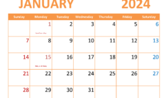 Download January editable Calendar 2024 Letter Horizontal J4086