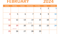 February Blank Calendar 2024 Printable F2366