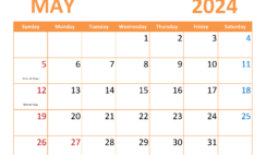 May Blank Calendar 2024 Printable M5366