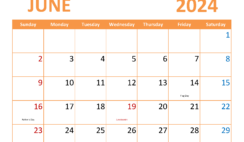 June Blank Calendar 2024 Printable J6366