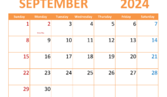 September Blank Calendar 2024 Printable S9366