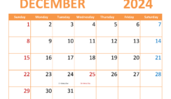 December Blank Calendar 2024 Printable D1366