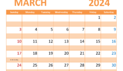 Printable Calendar Page for March 2024 M3367