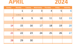 Printable Calendar Page for April 2024 A4367