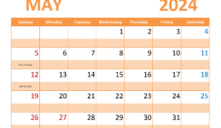 Printable Calendar Page for May 2024 M5367