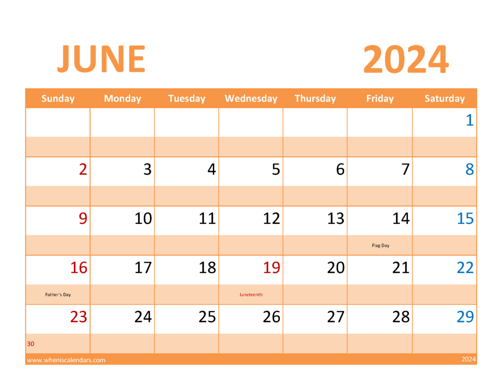 Download June Calendar 2024 Free Printable Letter Horizontal 64087