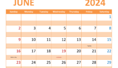 Printable Calendar Page for June 2024 J6367