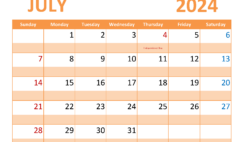 Printable Calendar Page for July 2024 J7367