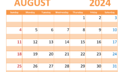Printable Calendar Page for August 2024 A8367