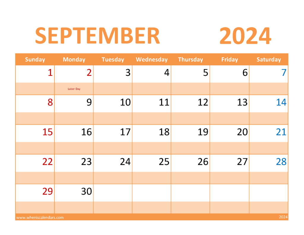 Download September Calendar 2024 Free Printable Letter Horizontal 94087