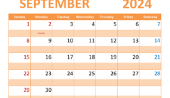 Printable Calendar Page for September 2024 S9367