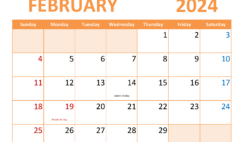 Printable February Monthly Calendar 2024 F2368