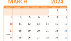 Printable March Monthly Calendar 2024 M3368
