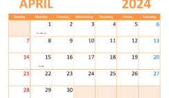 Printable April Monthly Calendar 2024 A4368