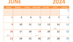 Printable June Monthly Calendar 2024 J6368