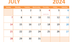 Printable July Monthly Calendar 2024 J7368
