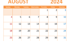 Printable August Monthly Calendar 2024 A8368