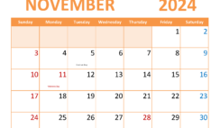 Printable November Monthly Calendar 2024 N1368