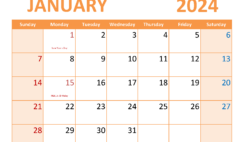 Download January 2024 Blank Printable Calendar Letter Horizontal J4089