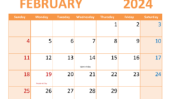 2024 Blank February Calendar to Print F2369