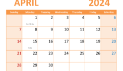 2024 Blank April Calendar to Print A4369