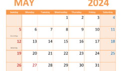 2024 Blank May Calendar to Print M5369