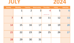 2024 Blank July Calendar to Print J7369