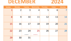 2024 Blank December Calendar to Print D1369