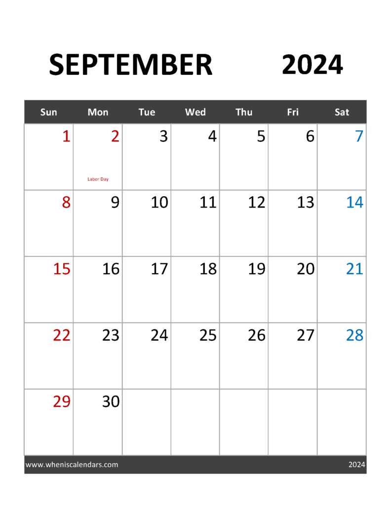 Download September 2024 Holidays Calendar Letter Vertical 94091