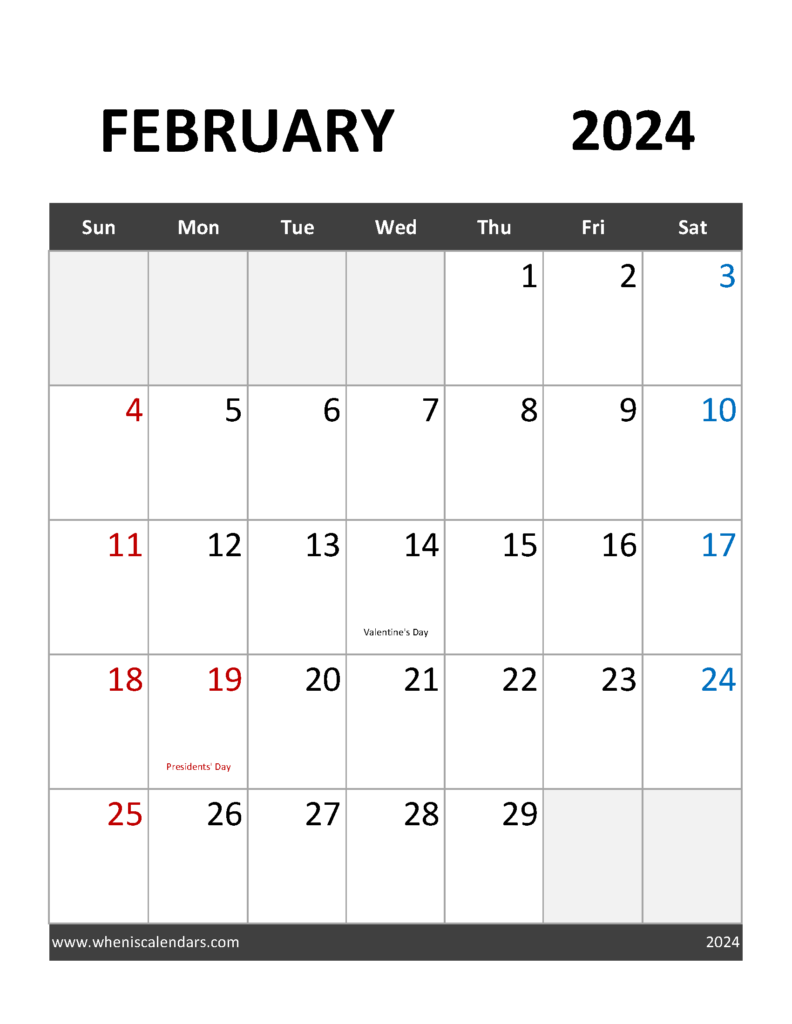 Download Blank Calendar February 2024 Free Printable Letter Vertical 24092
