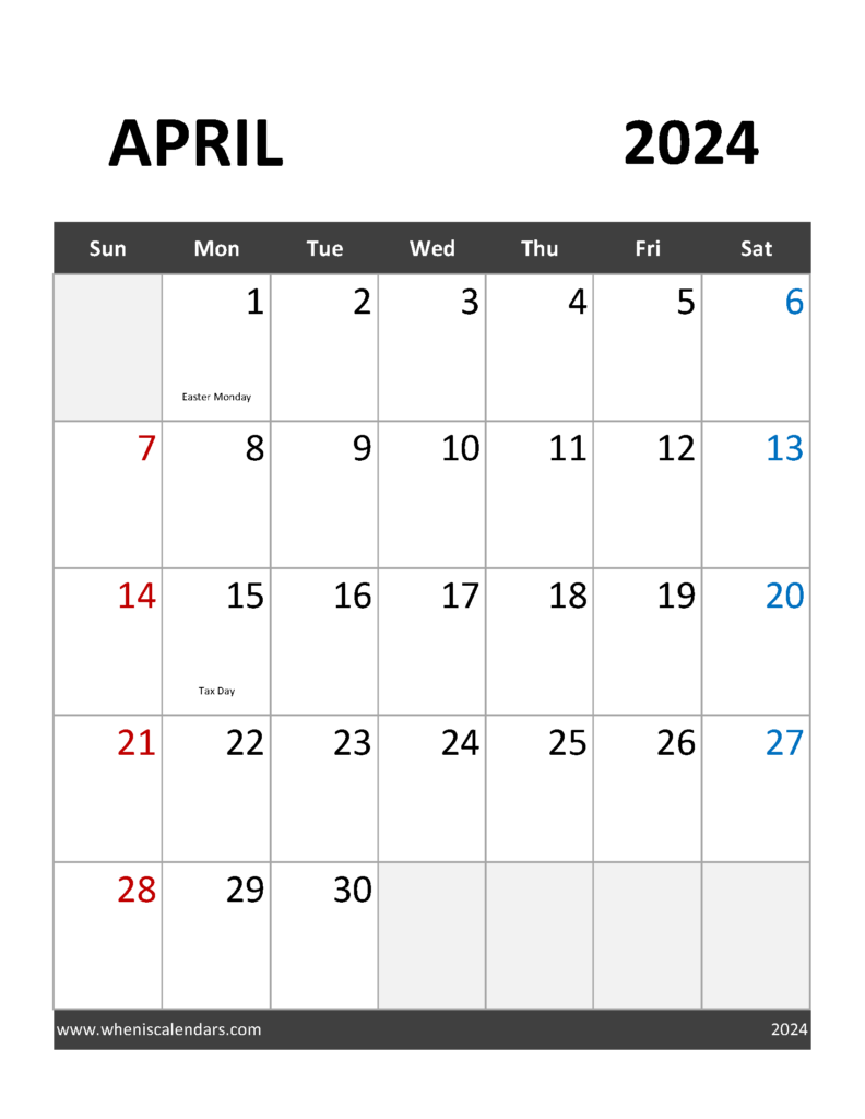 Download Blank Calendar April 2024 Free Printable Letter Vertical 44092
