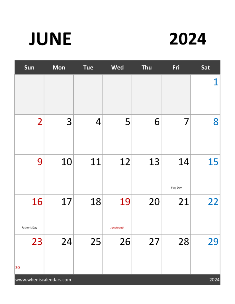 Download Blank Calendar June 2024 Free Printable Letter Vertical 64092