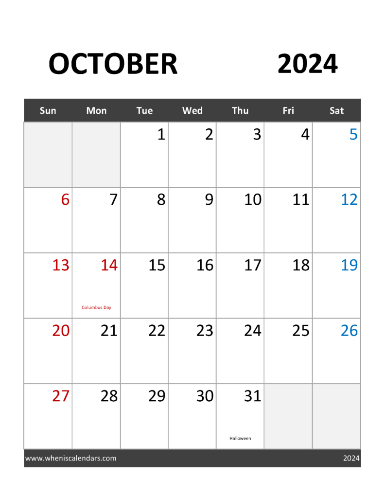 Download Blank Calendar October 2024 Free Printable Letter Vertical 104092
