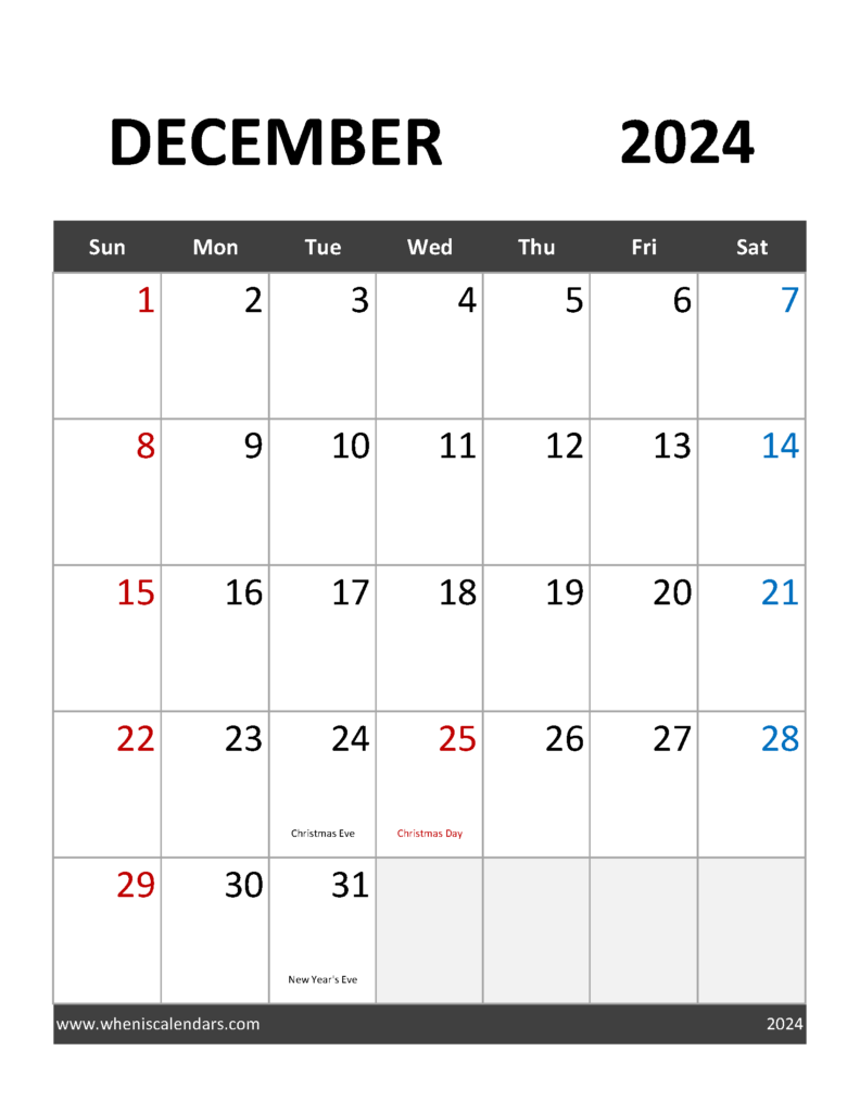 Download Blank Calendar December 2024 Free Printable Letter Vertical 124092