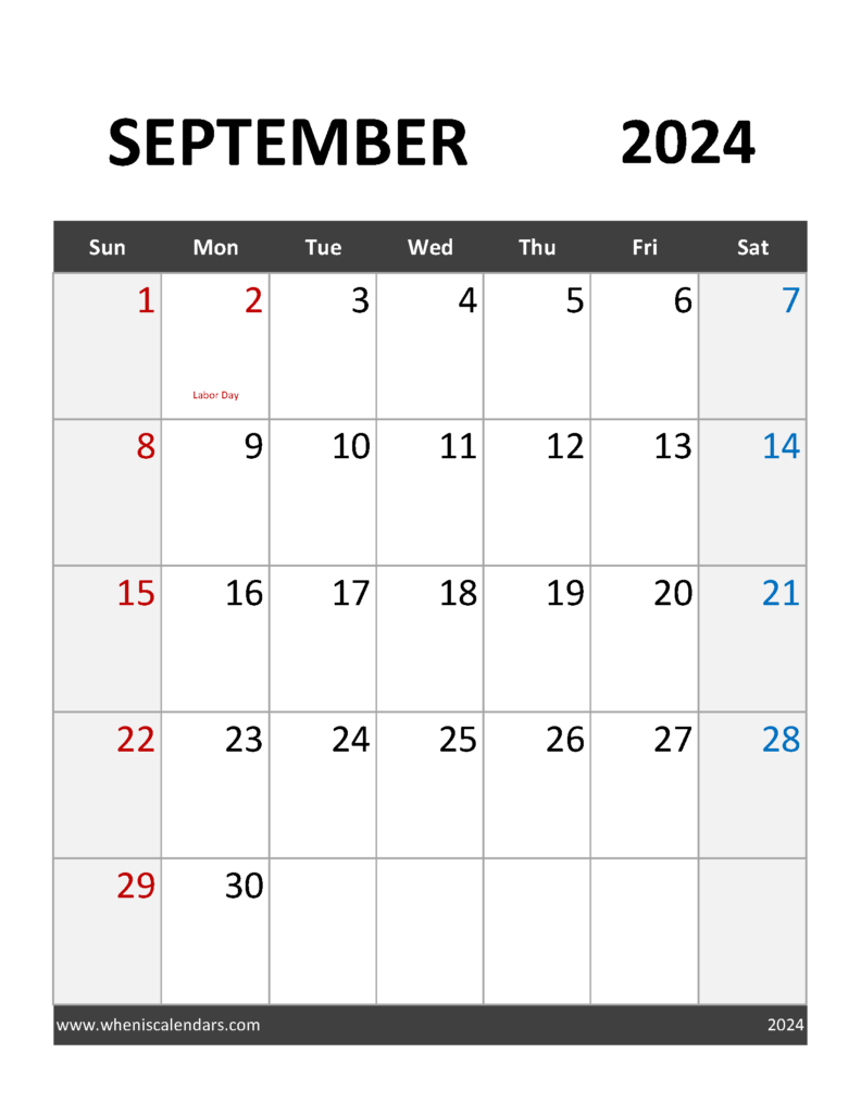 Download September Calendar 2024 Holidays Letter Vertical 94094