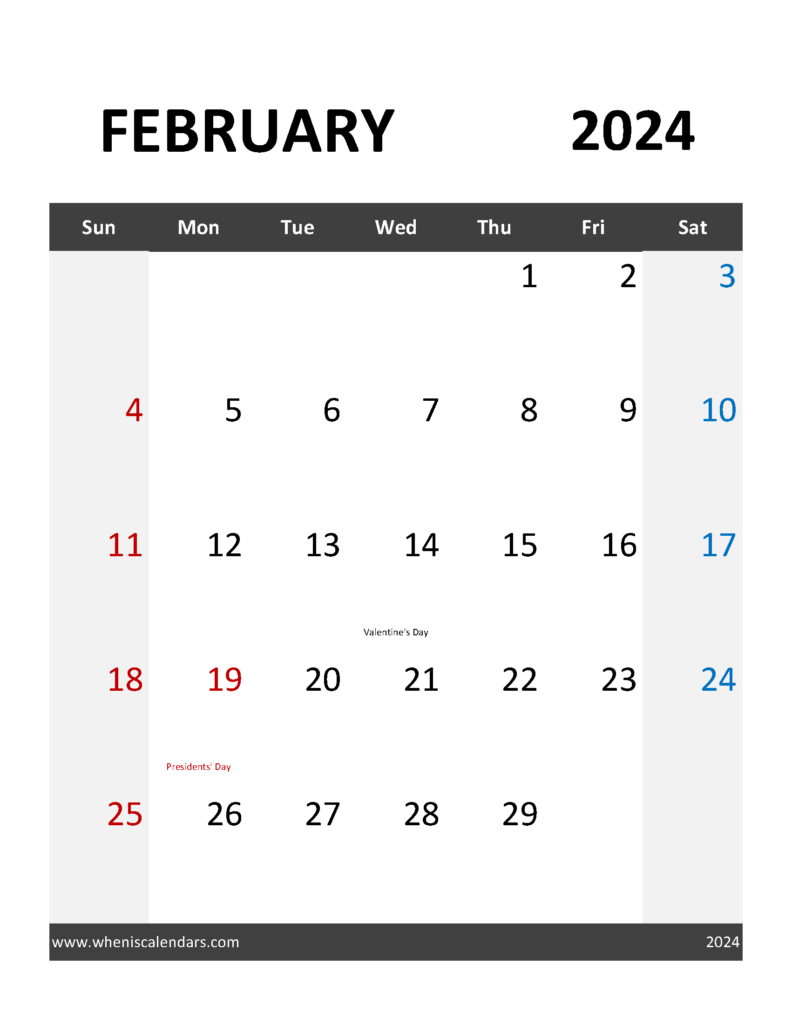 Download Blank 2024 February Calendar Letter Vertical 24095