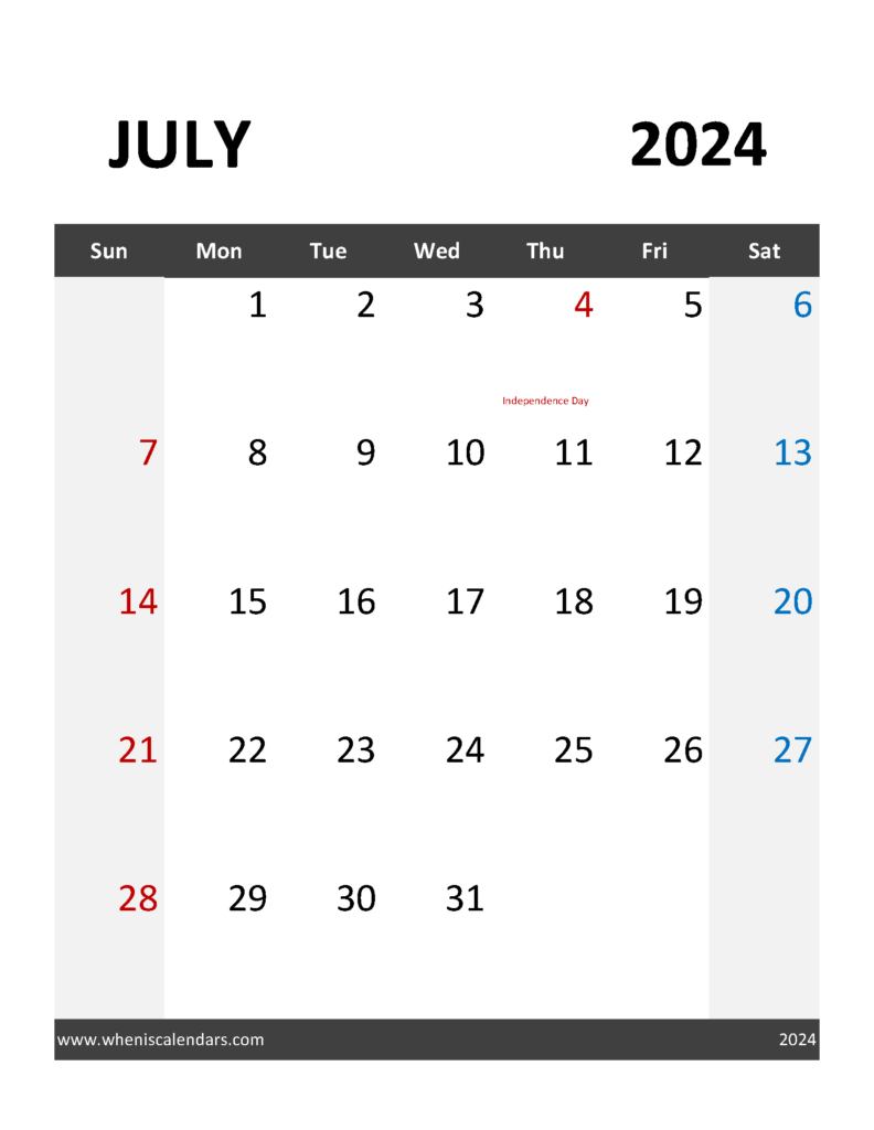 Download Blank 2024 July Calendar Letter Vertical 74095