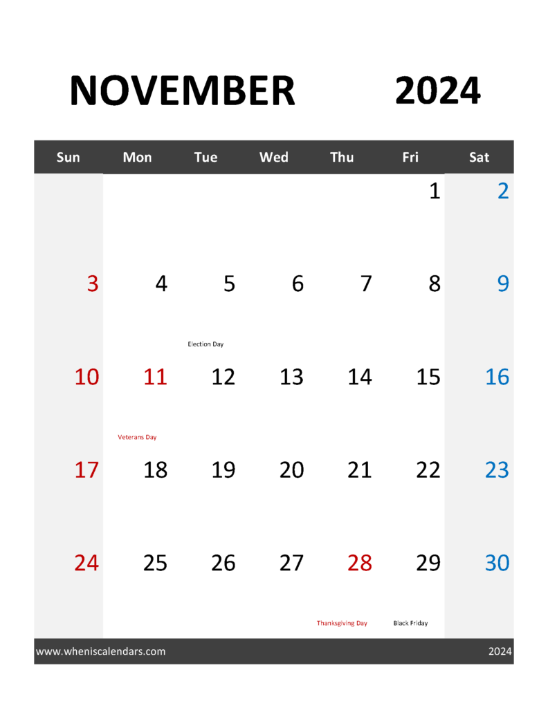Download Blank 2024 November Calendar Letter Vertical 114095